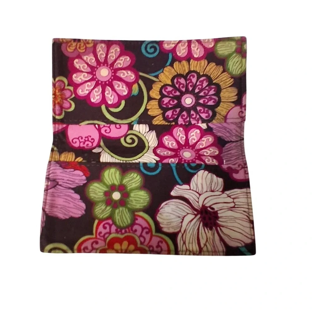 Vera Bradley Night and Day Floral Quilted Cotton Checkbook Cover Brown Pink